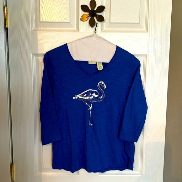 Caribbean Joe Tops - 3 for $10 Caribbean Joe V Neck 3/4 Sleeve Blue Tee Womens Small